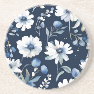 Bos bloemen Elegante aquarel Blauw Zandsteen Onderzetter