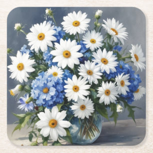Bos Bloemen Elegante Madeliefjes Waterverf Kartonnen Onderzetters