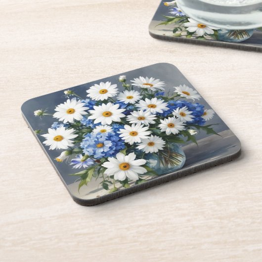 Bos bloemen Elegante margrieten Aquarel Bier Onderzetter (Linkerzijde)