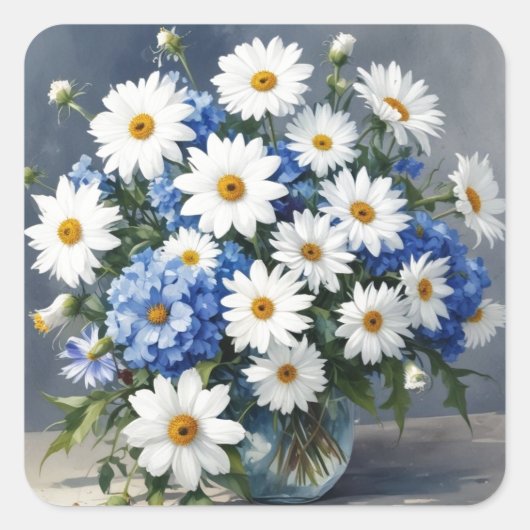 Bos bloemen Elegante margrieten Aquarel Vierkante Sticker (Voorkant)