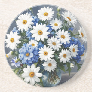 Bos Bloemen Elegante Margrieten Aquarel Zandsteen Onderzetter