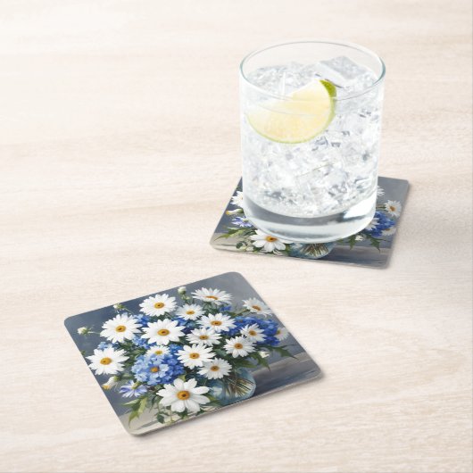 Bos bloemen Elegante margrieten waterverf Kartonnen Onderzetters (Insitu)