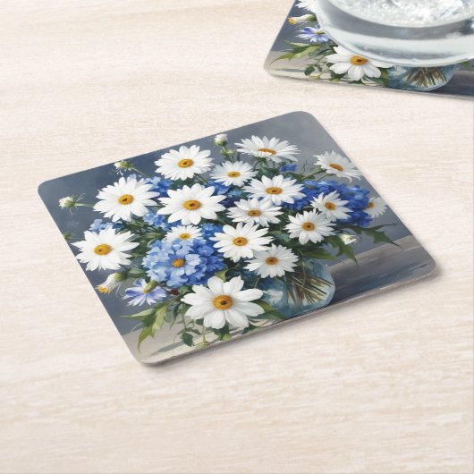 Bos bloemen Elegante margrieten waterverf Kartonnen Onderzetters (Schuin)