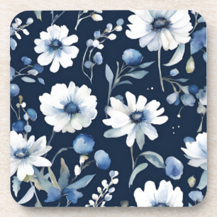 Bos Bloemen Elegante Waterverf Blauw Bier Onderzetter
