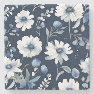 Bos bloemen Elegante waterverf blauw Stenen Onderzetter