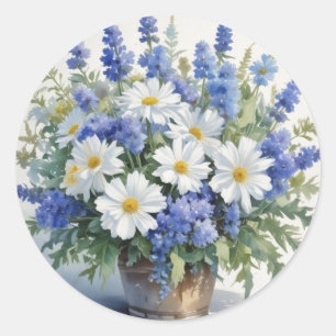 Bos Bloemen Elegante Waterverf Ronde Sticker