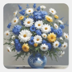 Bos Bloemen Elegante Waterverf Vierkante Sticker