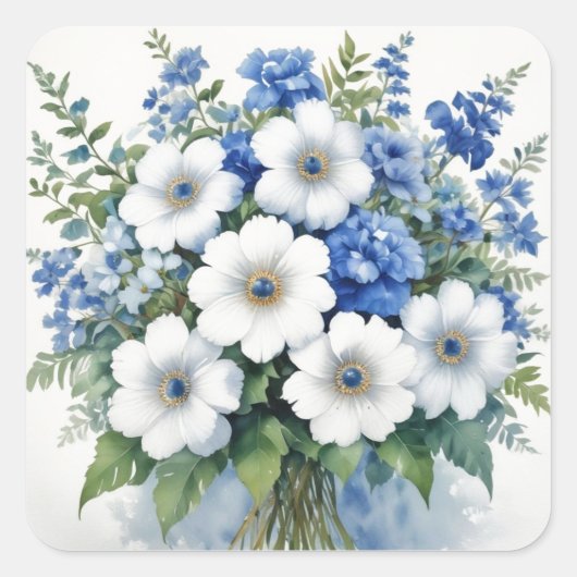Bos bloemen Elegante waterverf Vierkante Sticker (Voorkant)