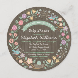 Bos bloemenkrans baby shower uitnodiging II