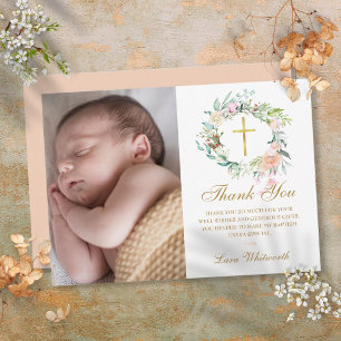 Bos bloemenkrans Doop, Christening Foto Bedankkaart