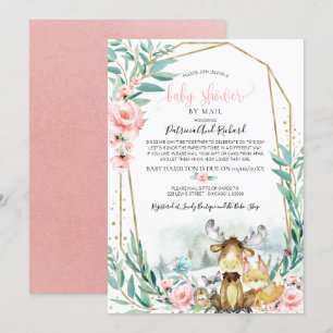 Bos bloemige groene baby shower per post kaart