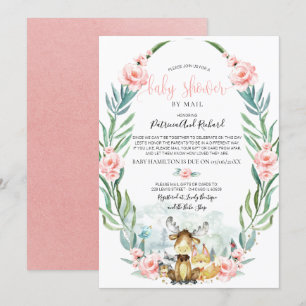Bos bloemige groene baby shower per post kaart