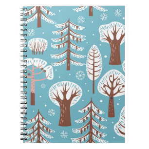 Bos, bomen. Naadloze achtergrond. Winter Notitieboek