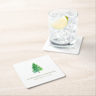 Bos Boom Waterverf Bloemen Boho Bruiloft Kartonnen Onderzetters