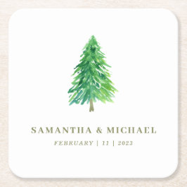 Bos Boom Waterverf Bloemen Boho Bruiloft Kartonnen Onderzetters