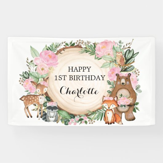  bos bos Dieren Girl Happy Birthday Spandoek (Horizontaal)