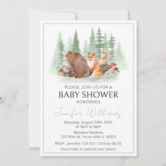 Bos bos groen baby shower uitnodiging (Voorkant)