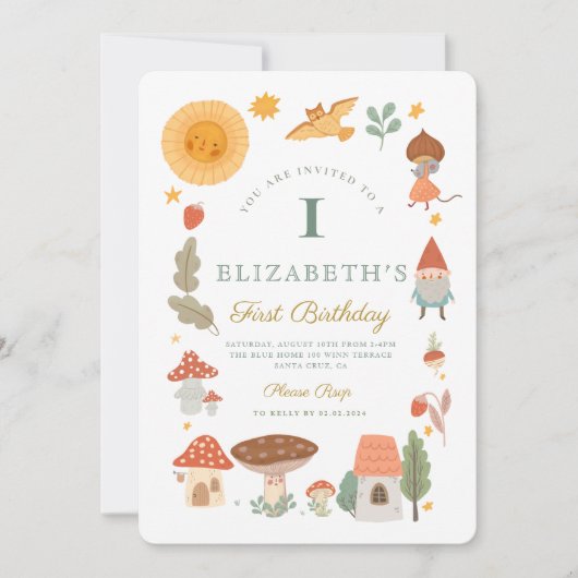 Bos bos paddenstoel Eerste verjaardagsuitnodiging Kaart (Voorkant)