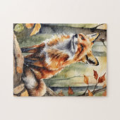 Bos bos waterverf vos herfst legpuzzel (Horizontaal)