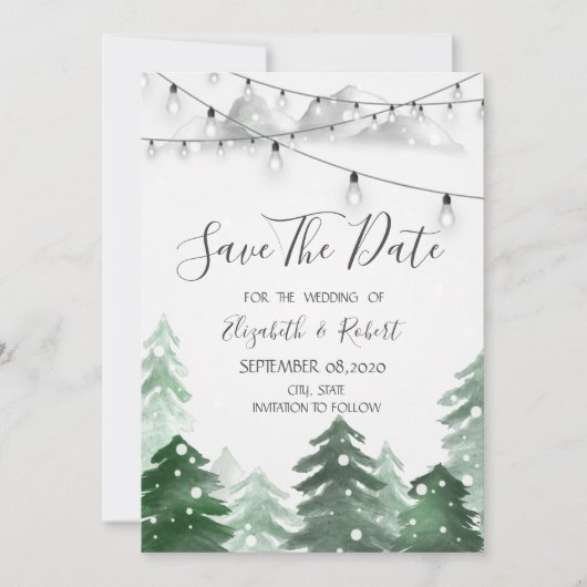 Bos, bosachtige slingerlichten Save The Date (Voorkant)