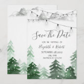 Bos, bosachtige slingerlichten Save The Date (Voorkant / Achterkant)