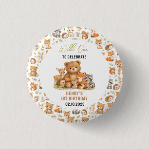 Bos bosdieren Wild One 1e verjaardag Ronde Button 3,2 Cm