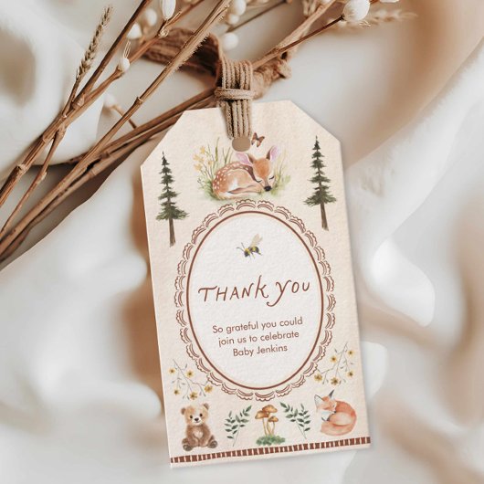 Bos bosgrond baby shower bedankt cadeaulabel