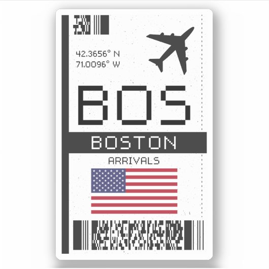 BOS Boston, United States Airport Boarding Pass Sticker (Voorkant)