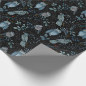 Bos Botanisch Bos Blauwe Vogel Uil Kerstmis Cadeaupapier (Hoek)