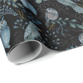 Bos Botanisch Bos Blauwe Vogel Uil Kerstmis Cadeaupapier (Rol Hoek)