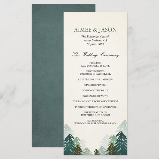 Bos bruiloft ceremonie programma dennenbomen winte (Voorkant / Achterkant)