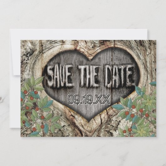 Bos Bruiloft Rustieke Hart in Boom Save the Date (Voorkant)