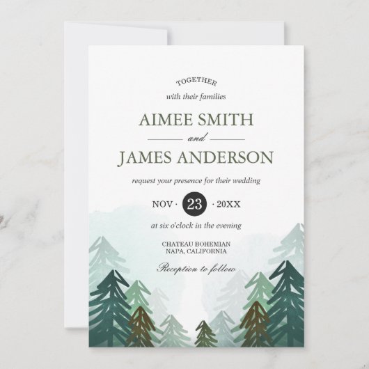 Bos bruiloft uitnodiging Winter rustieke Bossen Pi (Voorkant)