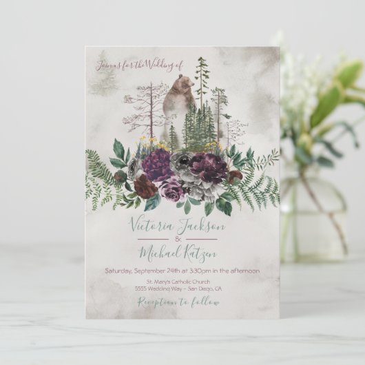 Bos Bruiloft uitnodigingen met waterverf bos (Staand voorkant)