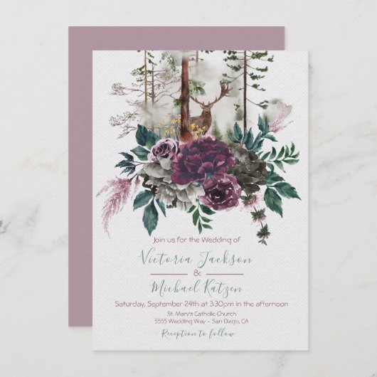 Bos Bruiloftsuitnodigingen met waterverf Kaart (Voorkant / Achterkant)