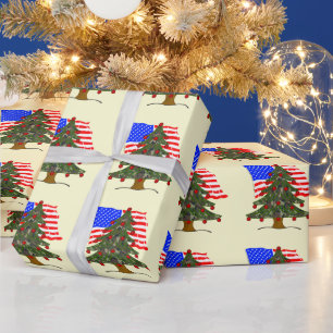 Bos camouflage kerstboom met Amerikaanse vlag Cadeaupapier