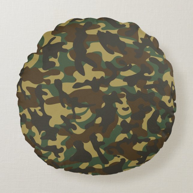 Bos camouflage  rond kussen (Voorkant)