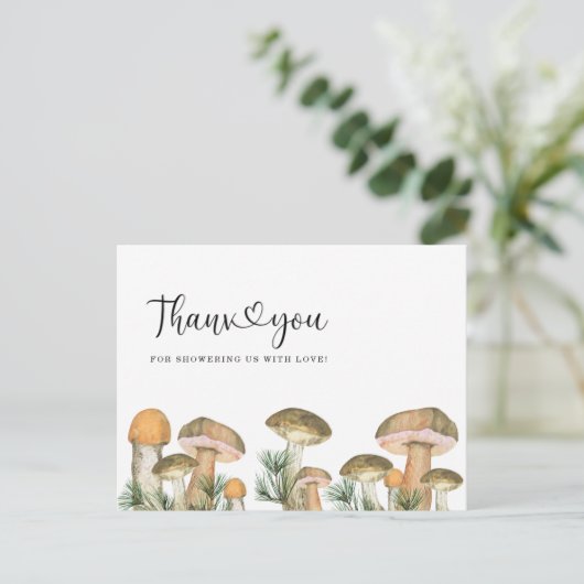 Bos champignons baby shower dank u kaart (Staand voorkant)