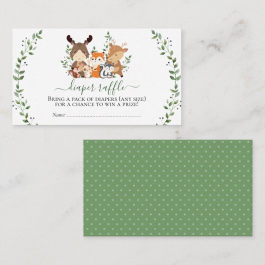 Bos Chic groen Bos Dier Luier Raffle Informatiekaartje (Voorkant / Achterkant)