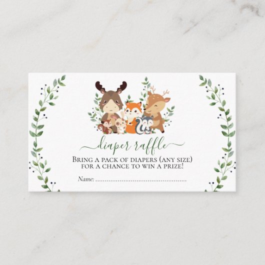 Bos Chic groen Bos Dier Luier Raffle Informatiekaartje (Voorkant)