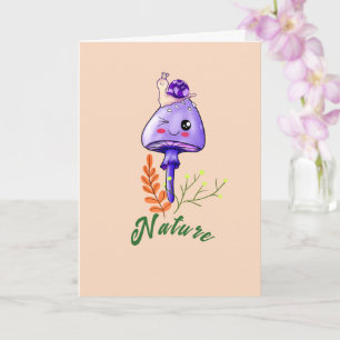 bos cottagecore cute paddenstoel en slak kaart