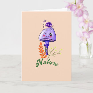 bos cottagecore cute paddenstoel en slak kaart