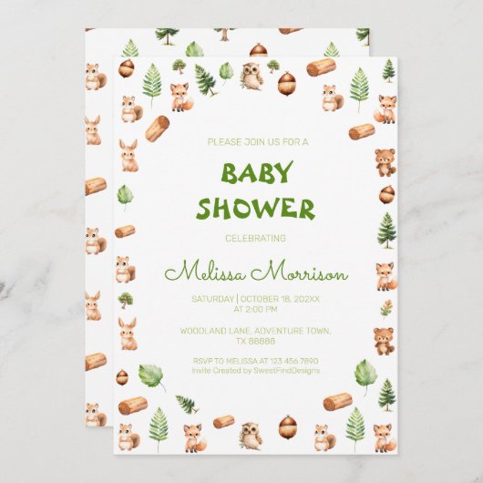 Bos Creatures rustiek Baby shower Kaart (Voorkant / Achterkant)