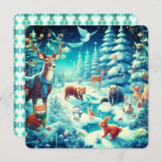 Bos Critters in een Winter Wonderland Feestdagenkaart (Voorkant / Achterkant)