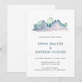 Bos dennen bergen natuur groen blauw bruiloft kaart (Voorkant / Achterkant)