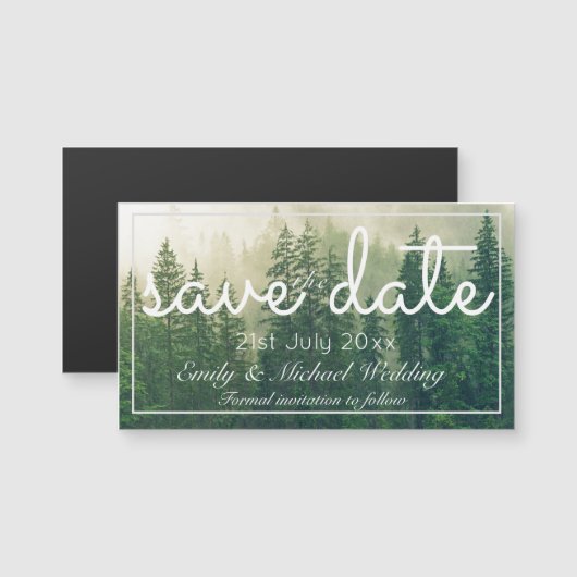 Bos dennenbomen Save The Date Magnetische Huwelijk (Voorkant / Achterkant)