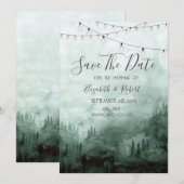 Bos,Dennenbomen,Slinger Licht Groen Bewaar De Datu Save The Date (Voorkant / Achterkant)