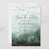 Bos, dennenbomen, string lichtgroen Save the date (Voorkant)