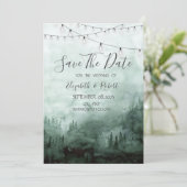 Bos, dennenbomen, string lichtgroen Save the date (Staand voorkant)
