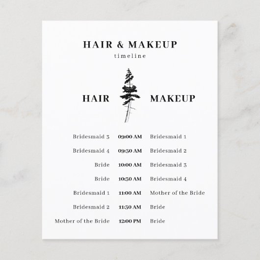 Bos Dennenboom Haar Make-up Tijdsplan Flyer (Voorkant)